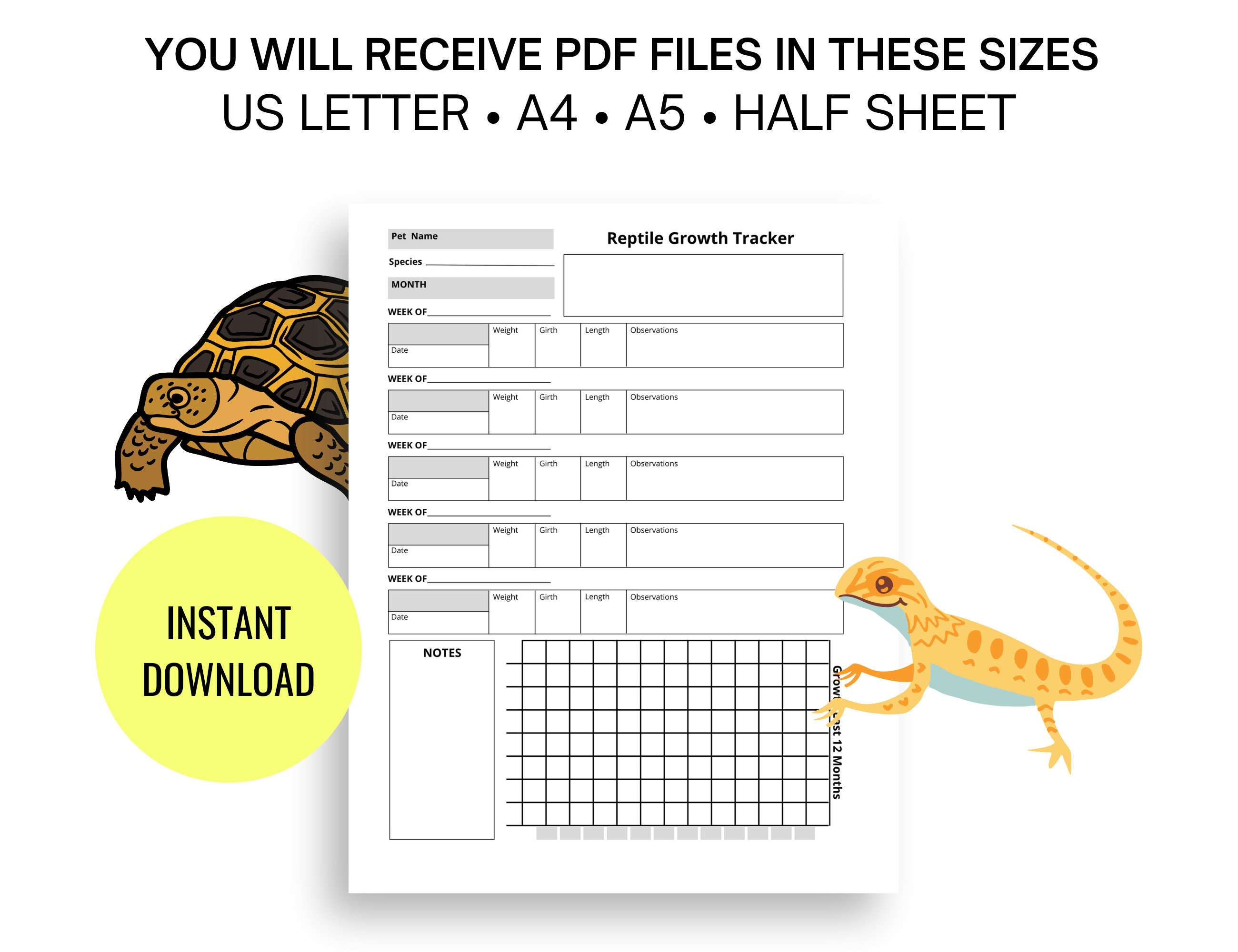 Photo inspiration: Fresh Look at Reptile Growth Tracker Reptile Care Tracker Pet Planner Insert