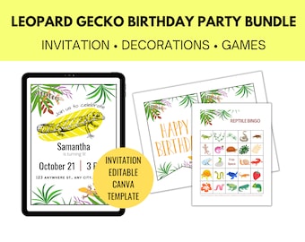 Leopard Gecko Birthday Invitation Template Game Bundle, Reptile Birthday Games, Gecko Party Pack