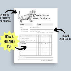 Reptile Chore Chart, Bearded Dragon Care Tracker, Pet Feeding Log Planner Insert image 4