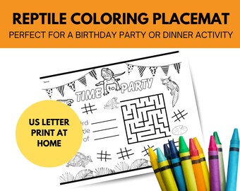 Reptile Theme Activity Sheet Happy Birthday Party Placemat Coloring Page