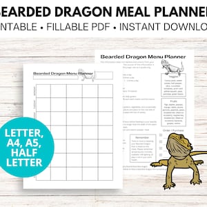 Baardagaam Menu Planner, Reptielen Live Feeding Log, Planner Insert, Digitale Planner Compatibel