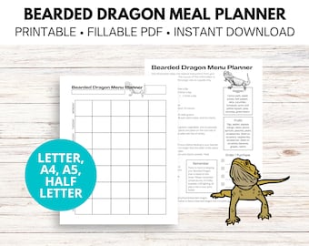 Bearded Dragon Menu Planner, Reptile Live Feeding Log, Planner Insert, Digital Planner Compatible