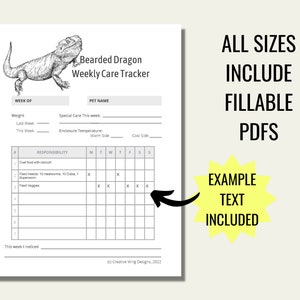 Reptile Chore Chart, Bearded Dragon Care Tracker, Pet Feeding Log Planner Insert image 6