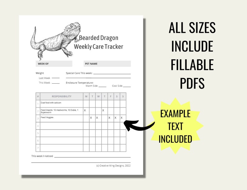 Reptile Chore Chart, Bearded Dragon Care Tracker, Pet Feeding Log Planner Insert image 6