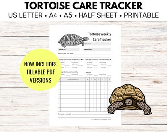 Reptile Chore Chart, Tortoise Care Tracker, Pet Feeding Log Planner Insert