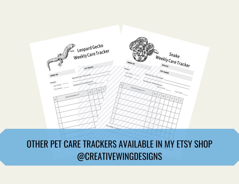 Reptile Chore Chart, Bearded Dragon Care Tracker, Pet Feeding Log Planner Insert image 9