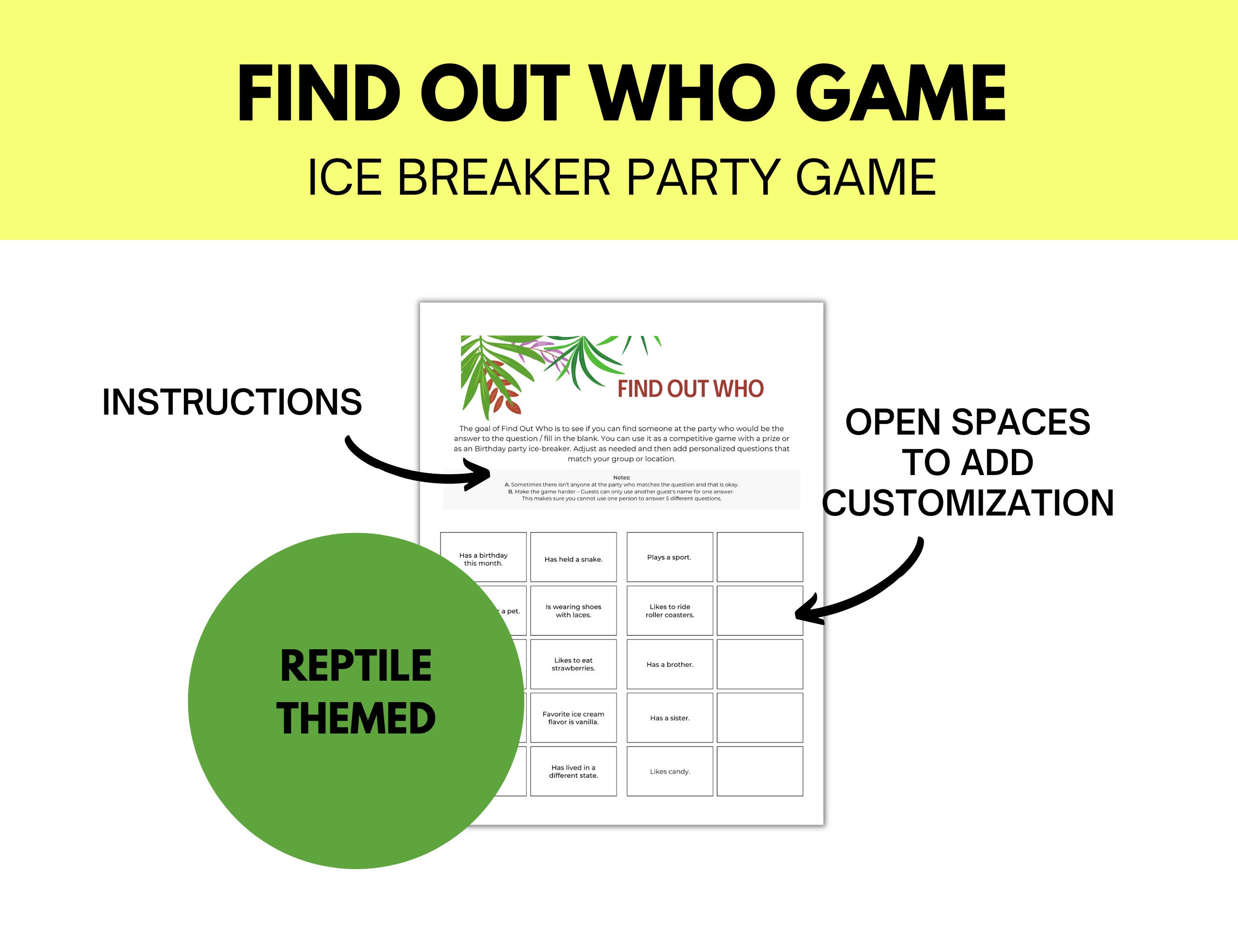 Reptile Birthday Party Games, Kid Icebreaker Game, Reptile BINGO