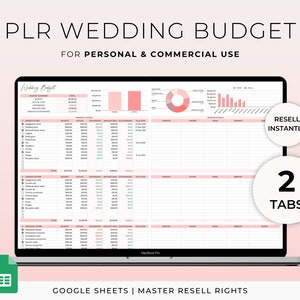 PLR Hochzeitsbudget Vorlage für Google Sheets Master Weiterverkaufsrechte Kommerzielle Nutzung PLR Budget Spreadsheets Hochzeitsplaner Digitaler Download