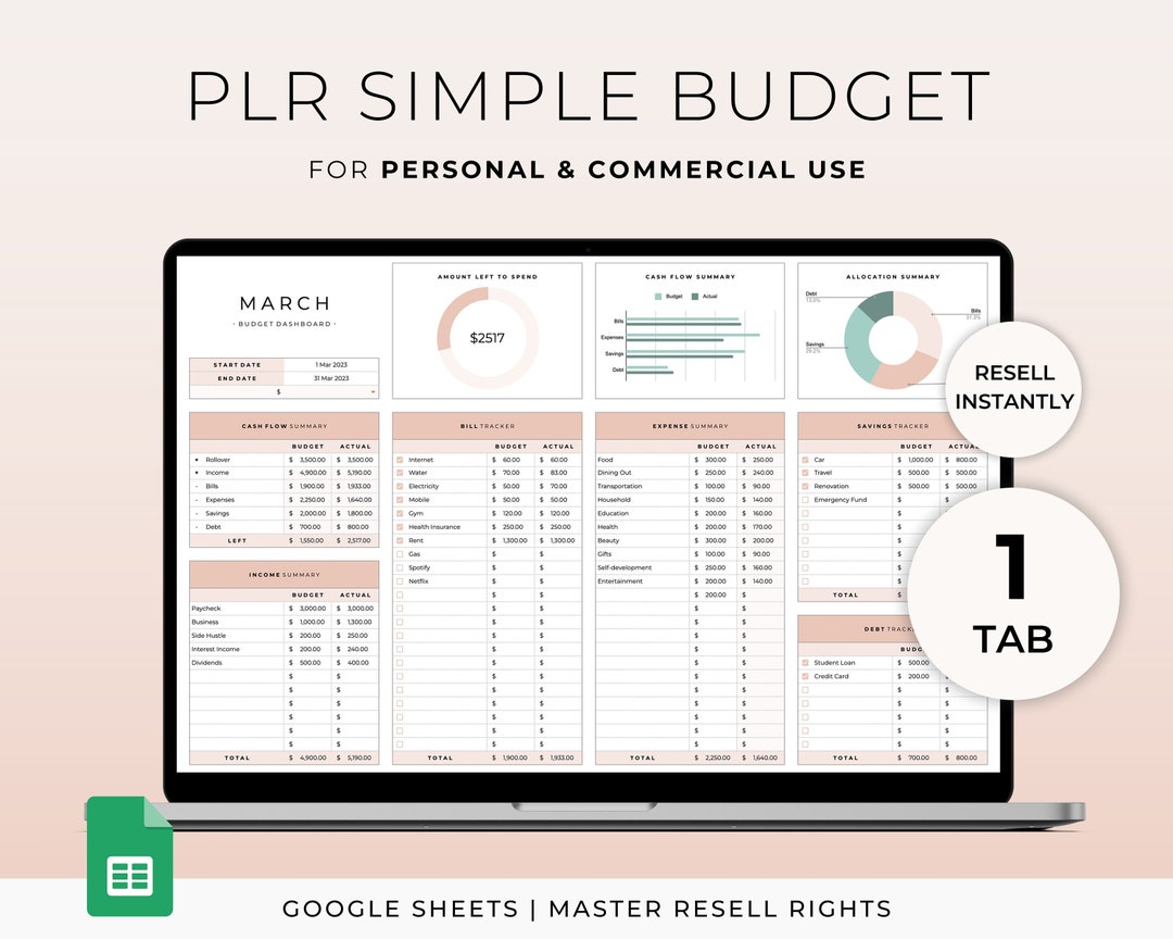 PLR Budget Planner Template for Google Sheets Master Resell Rights ...