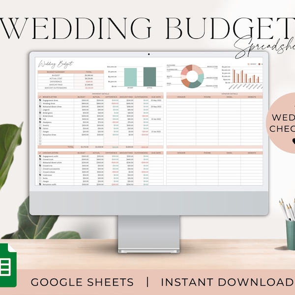Wedding Budget Spreadsheet Wedding Digital Planner Template Wedding