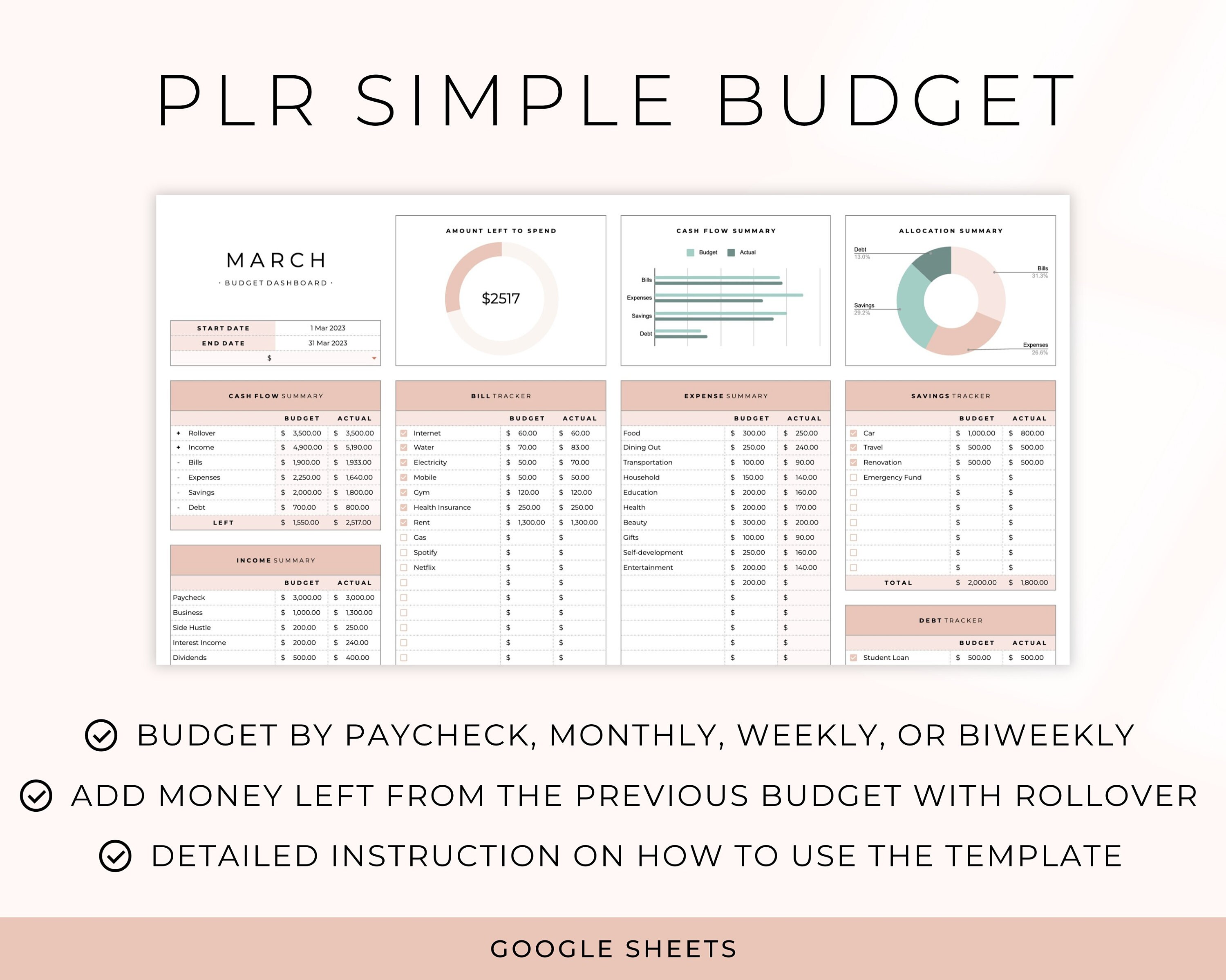 PLR Budget Planner Template for Google Sheets Master Resell Rights ...