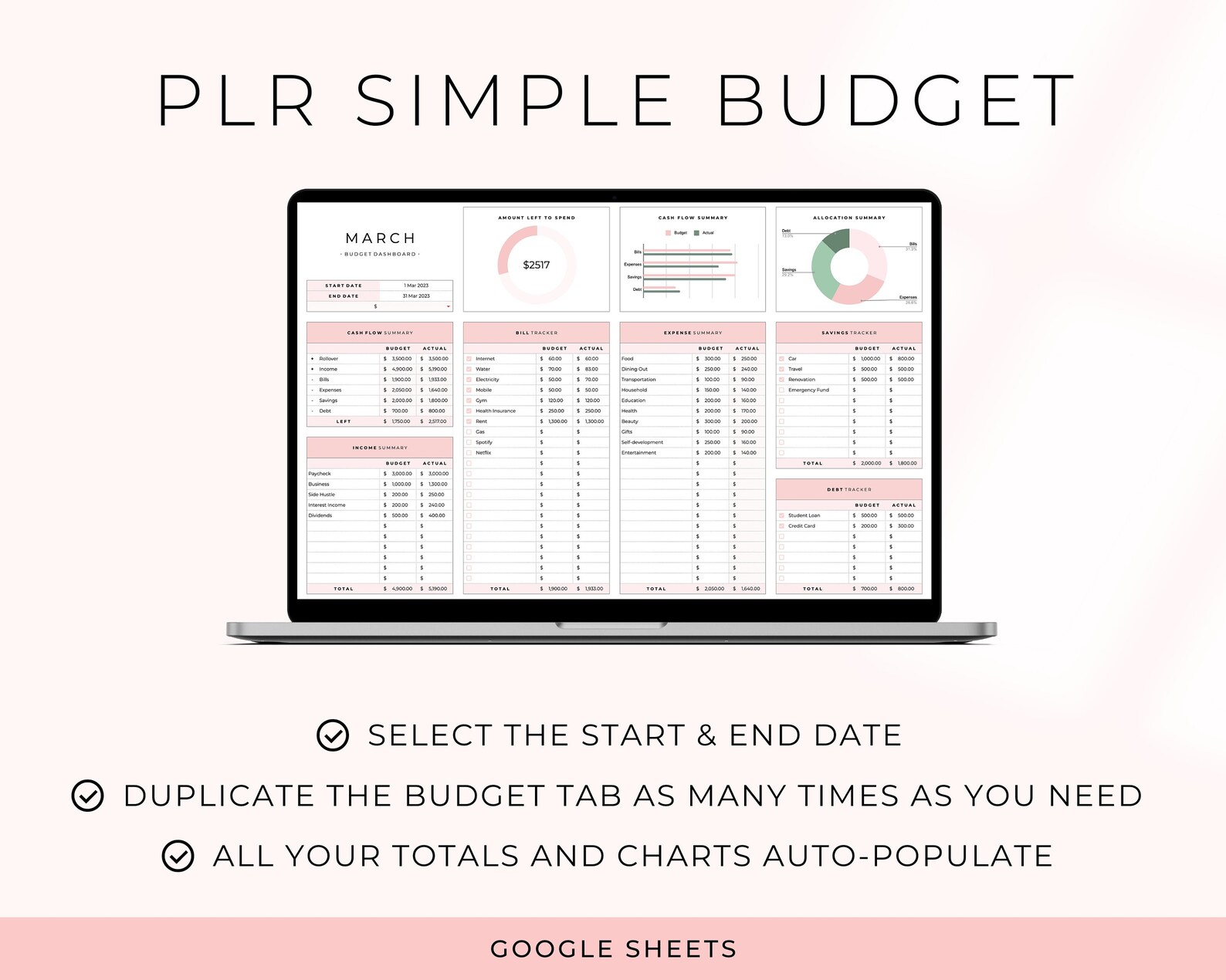 PLR Budget Template for Google Sheets Master Resell Rights Commercial ...
