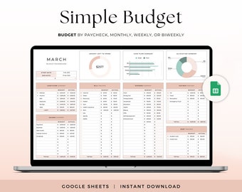 Budget Planner Google Sheets Monthly Budget Template Budget Spreadsheet Expense Tracker Bi-weekly Budget Template Paycheck Budget