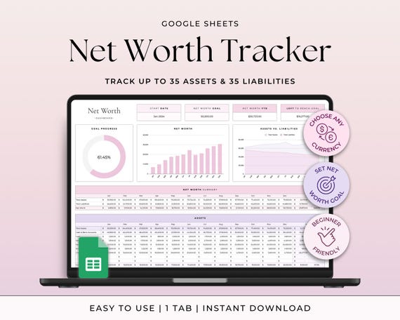 Net Worth Tracker Spreadsheet for Google Sheets Net Worth Planner Annual Net Worth Calculator Wealth Tracker Assets & Liabilities Template