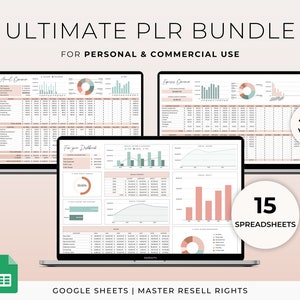 PLR-spreadsheetbundel voor Google Spreadsheets, PLR Digital Products, Master Resell Rights, MRR, Budget Spreadsheet, Budgetplanner, Private Label