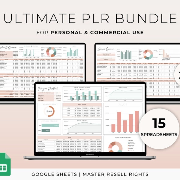 PLR Spreadsheets Bundle for Google Sheets Master Resell Rights Commercial License PLR Templates Budget Spreadsheets