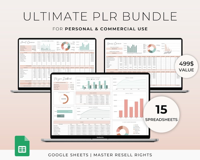 PLR Spreadsheets Bundle for Google Sheets Master Resell Rights Commercial License PLR Templates Budget Spreadsheets image 1