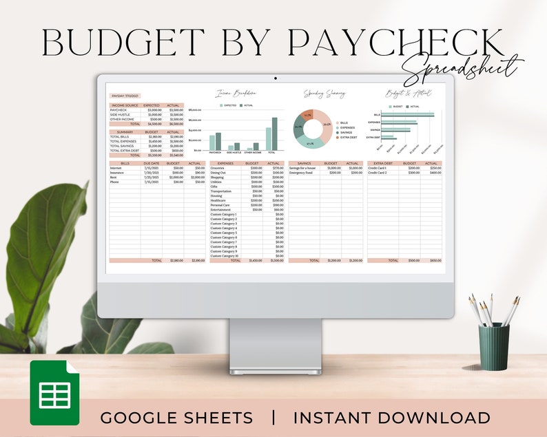 Budget by Paycheck Spreadsheet | Paycheck Budget Spreadsheet | Google Sheets Budget Template | Finance Tracker | Budget Sheet | Boho 