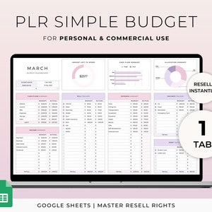 PLR Budget Template for Google Sheets Master Resell Rights Commercial License PLR Budget Spreadsheet Monthly Budget Financial Planner