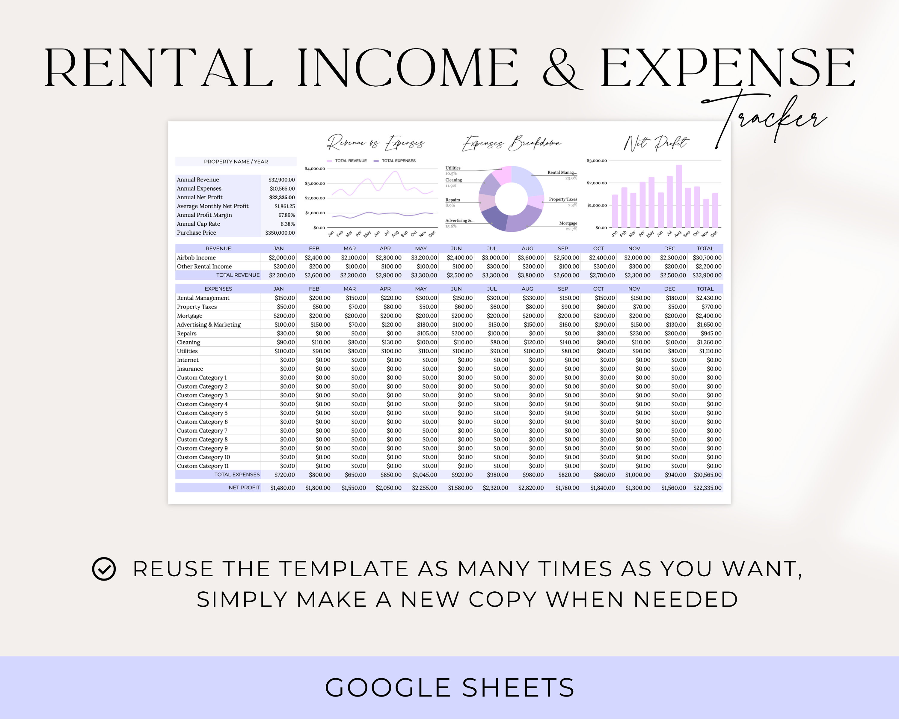 Rental Spreadsheet Income and Expense Tracker Rental Manager Rental ...