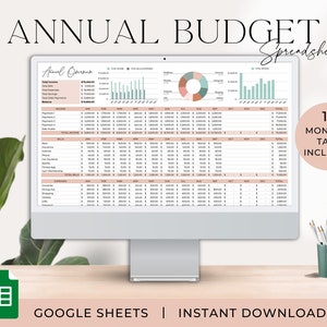 Annual Budget Spreadsheet Yearly Budget Planner Money Management Income and Expense Tracker Google Sheets Budget Template Budget Worksheet
