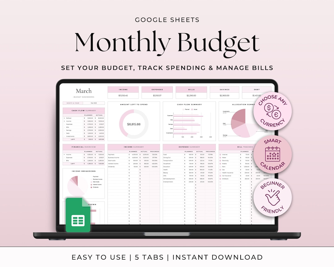 Monthly Budget Template Google Sheets Personal Finance Spreadsheet ...