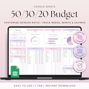 Budgetspreadsheet 50/30/20 Google Spreadsheets Maandelijkse budgetplanner Salaris Budgetsjabloon Tweewekelijkse budgettracker Budgetteringsblad 70/20/10