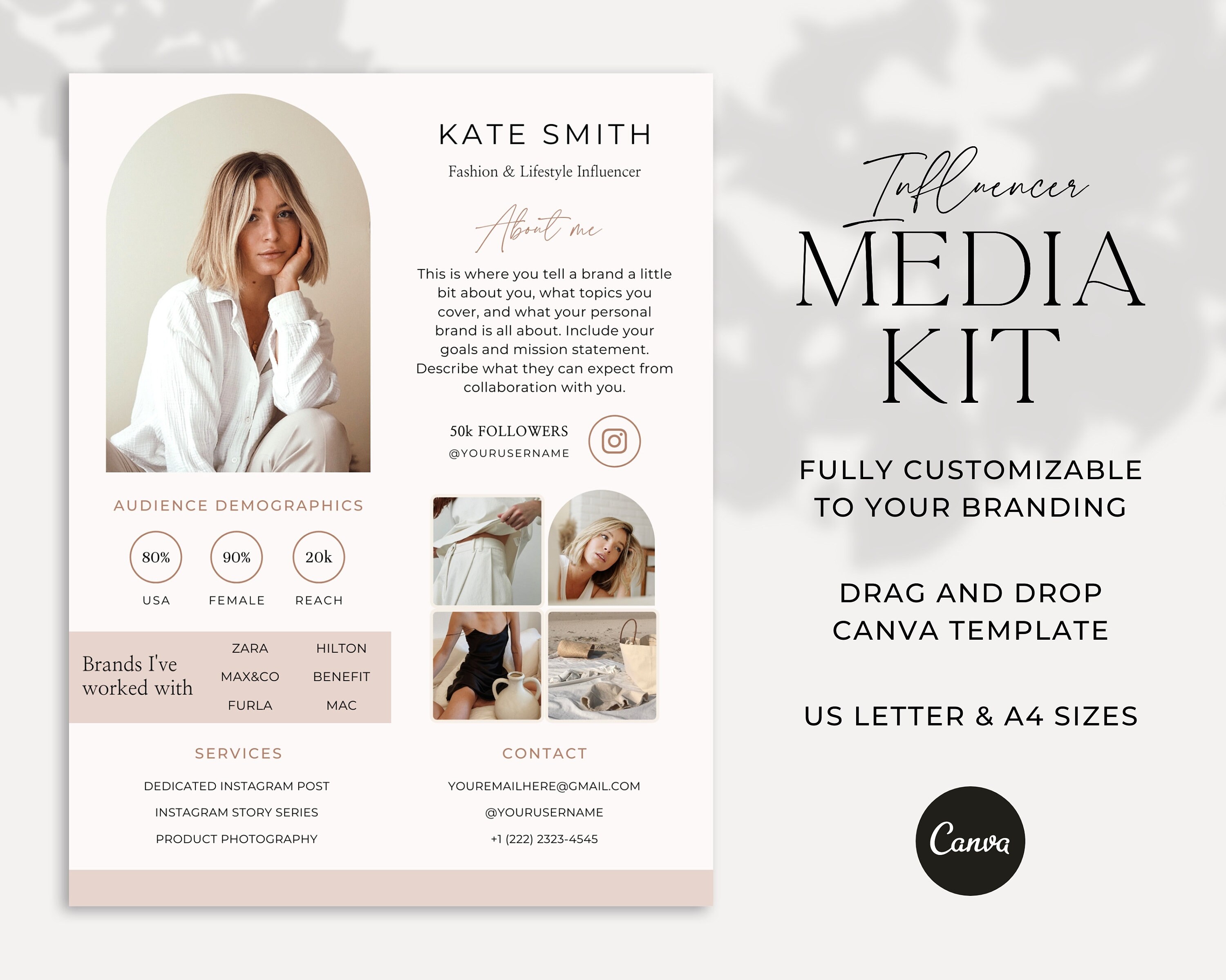 Stationery Instagram Influencer Canva Template Media Press Kit TikTok 