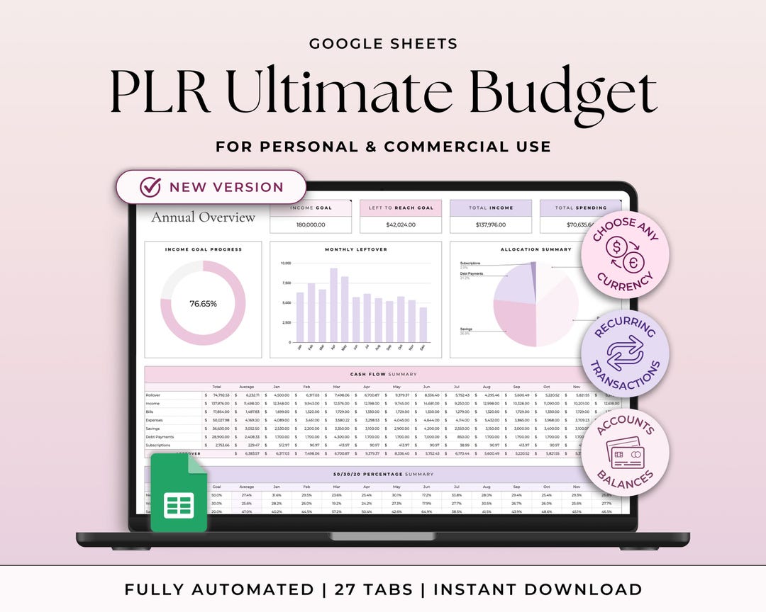 PLR Ultimate Budget Planner PLR Spreadsheet Template Commercial License ...