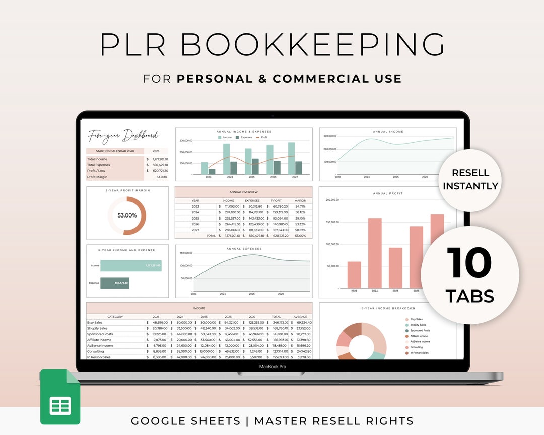 PLR Bookkeeping Template for Google Sheets Master Resell Rights ...