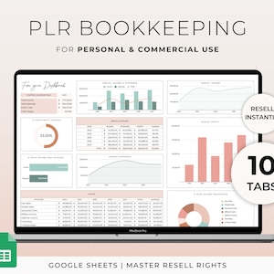 PLR Bookkeeping Template for Google Sheets Master Resell Rights Commercial License PLR Template Bookkeeping Spreadsheet Accounting Ledger