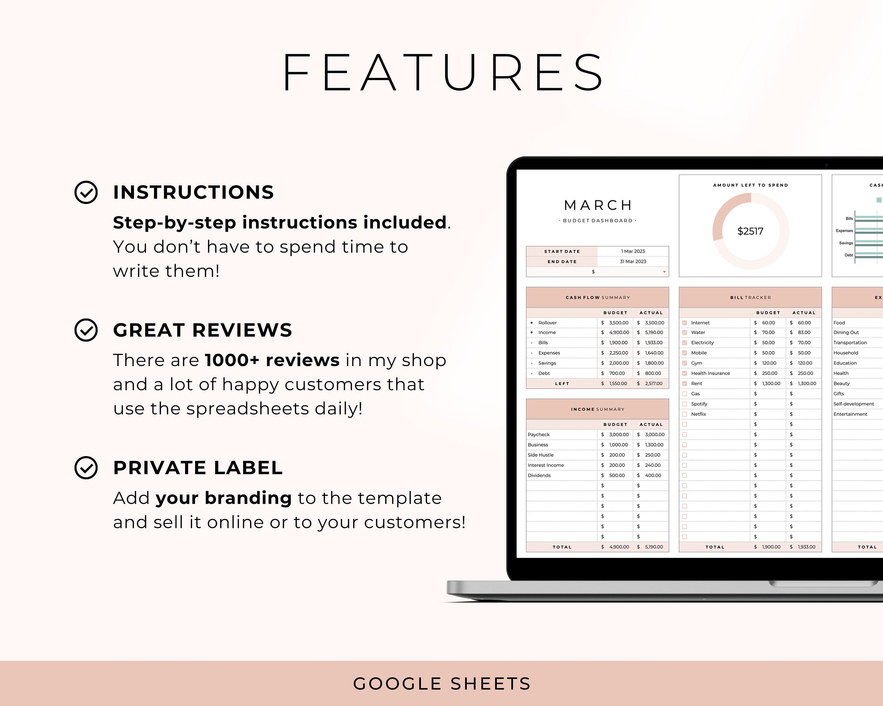 PLR Budget Planner Template for Google Sheets Master Resell Rights ...