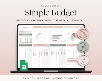 Budget Spreadsheet Google Sheets Easy Monthly Budget Tracker Paycheck Financial Planner Expense Tracker Budgeting Template Personal Finance