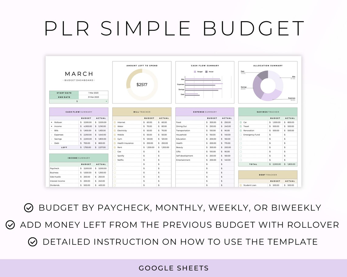 PLR Budget Template for Google Sheets Master Resell Rights Commercial ...