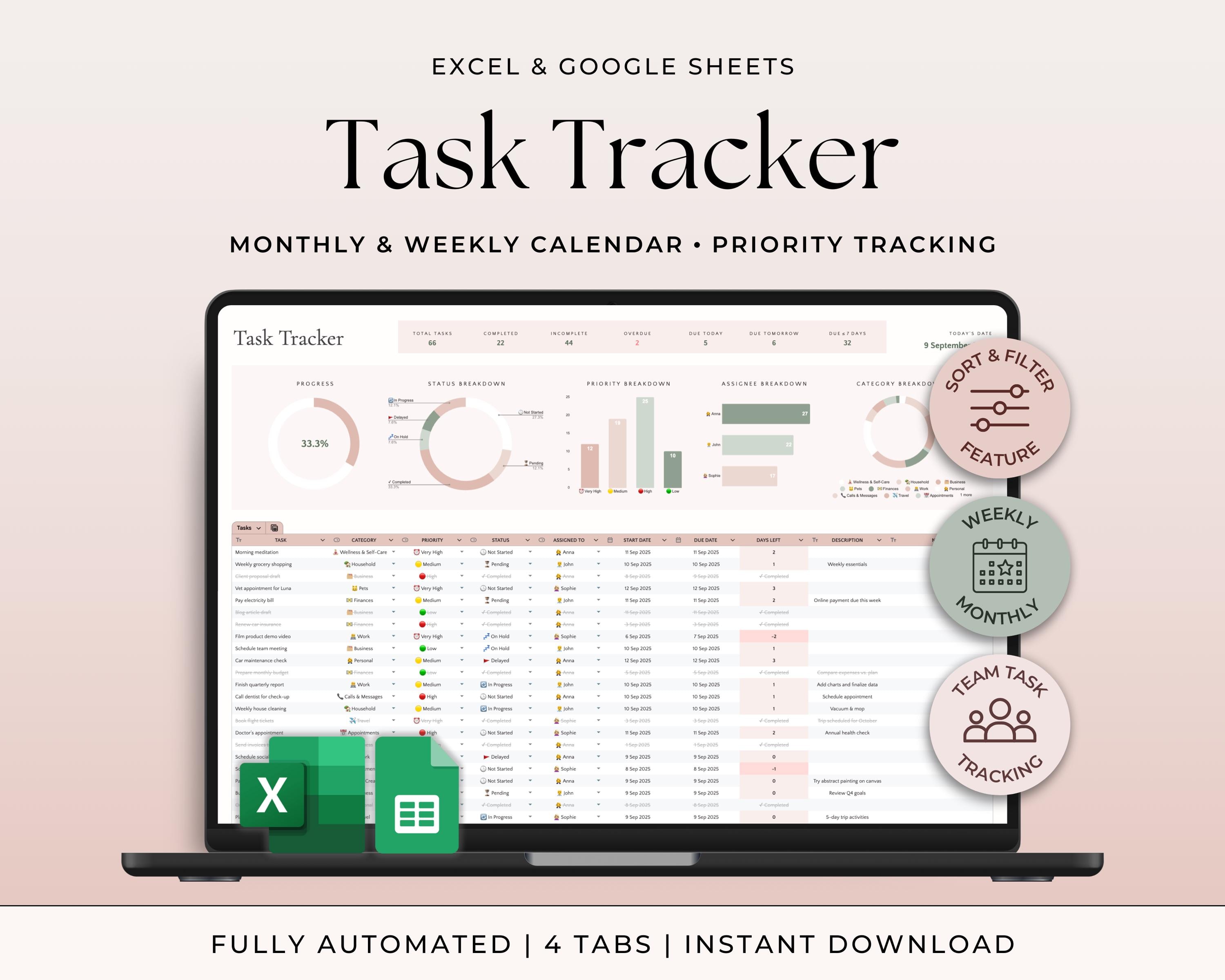 Task Tracker Excel Spreadsheet to Do List Google Sheets Task Manager ...