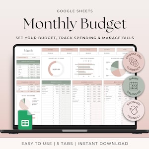 Monthly Budget Planner Spending Tracker Digital Personal Finance Google Sheets Template Financial Planner Bill Tracker Subscription Tracker