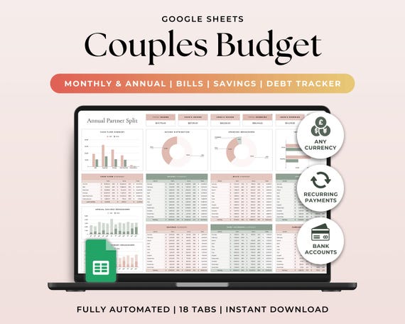 Couples Budget Planner Monthly Family Budget Template Google Sheets Annual Shared Budget Biweekly Expense Tracker Bill Tracker Spreadsheet