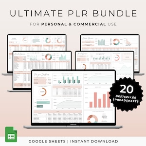 Bundel digitale producten PLR, PLR-spreadsheet, masterwederverkooprechten, budgetspreadsheet private label, PLR-sjablonen, planner, Google Spreadsheets