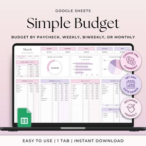Eenvoudige budgetplanner Google Spreadsheets Maandelijkse budgetplanner Salaris Budgetsjabloon Wekelijkse tweewekelijkse budgetteringspreadsheet Expense Tracker