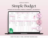 Simple Budget Tracker Monthly Expenses Weekly Budget Paycheck Planner Bi-Weekly Budgeting Template Spreadsheet Personal Finance Planner Pink