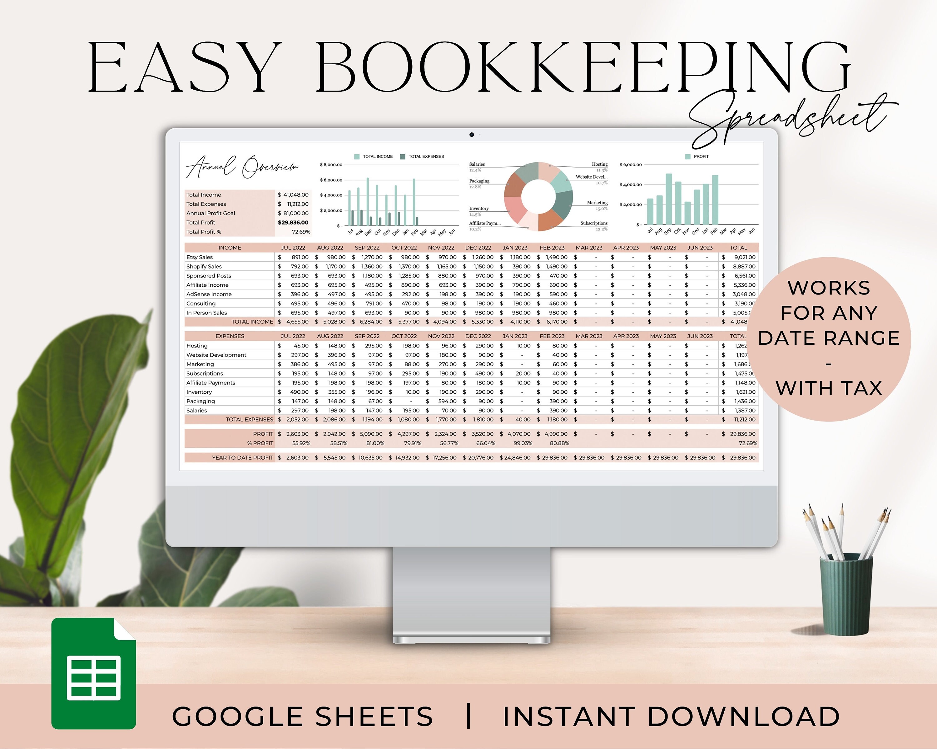 Easy Bookkeeping Template Small Business Bookkeeping Etsy UK