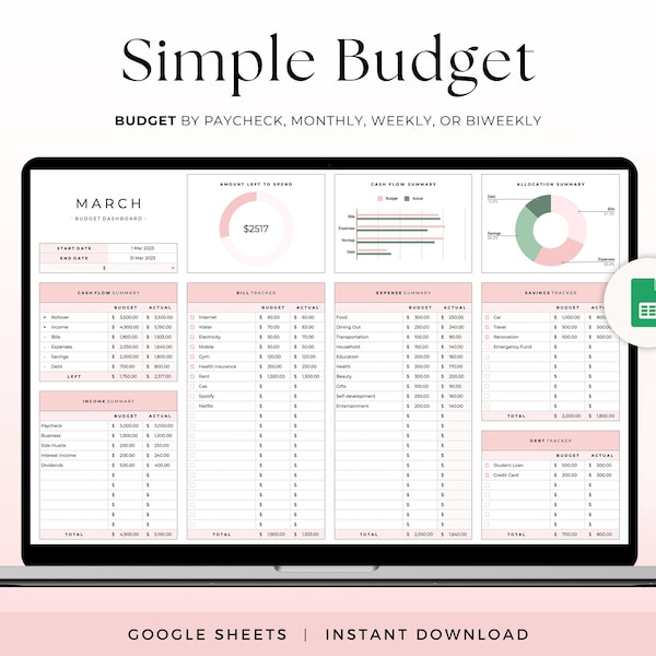 Biweekly Budget Google Sheets Template Etsy