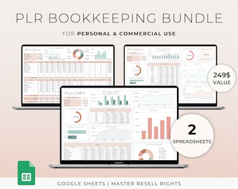 PLR Bookkeeping Spreadsheets Bundle for Google Sheets Master Resell Rights Commercial Use PLR Templates Small Business Accounting Template