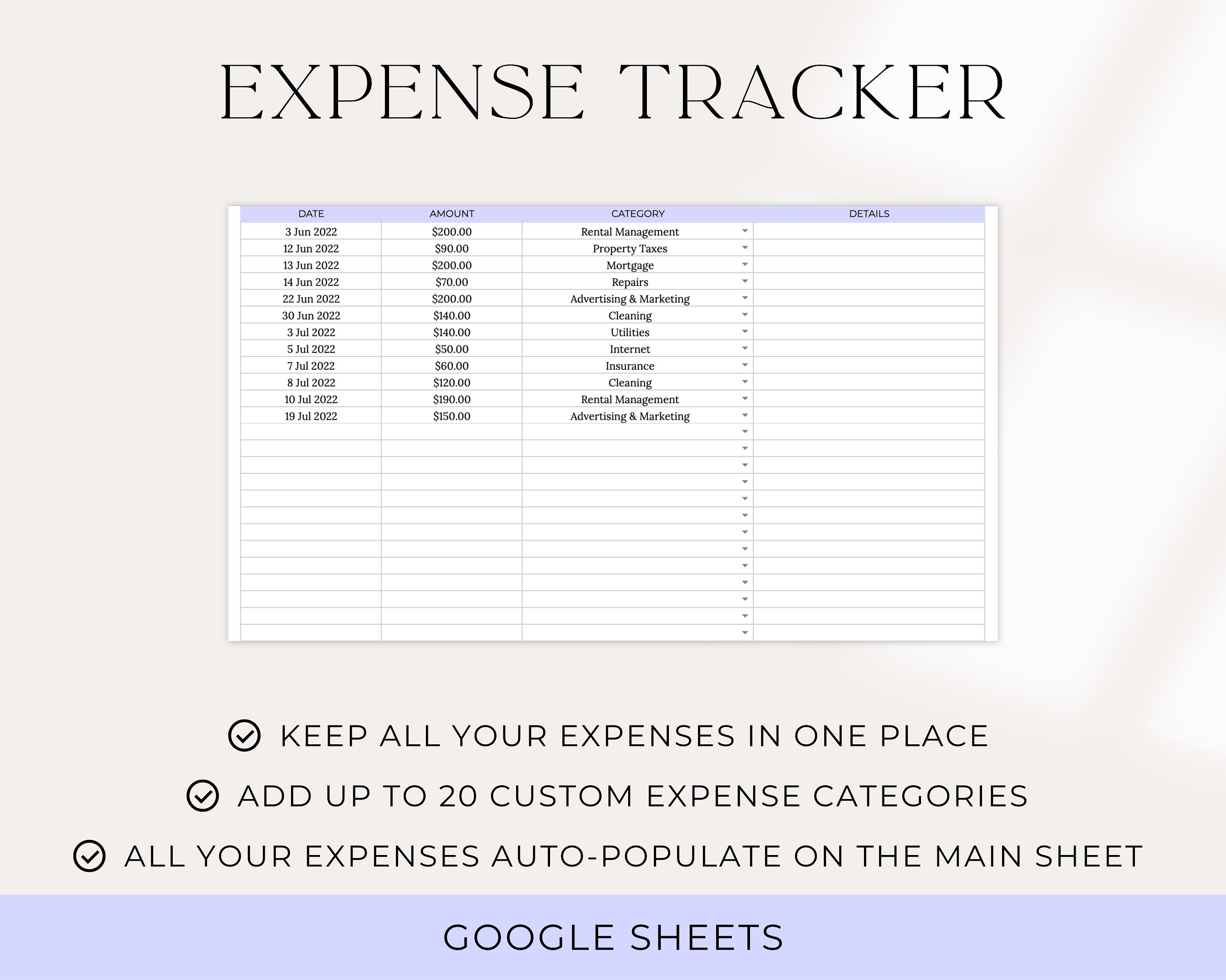 Rental Spreadsheet Income and Expense Tracker Rental Manager Rental ...