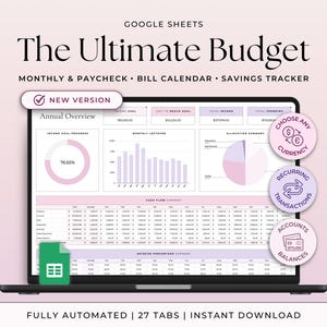 Jaarbudget Google Spreadsheets Maandelijks Wekelijks Tweewekelijks Salaris Budgetplanner Schuldtracker Factuurkalender 50/30/20 Ultiem budget