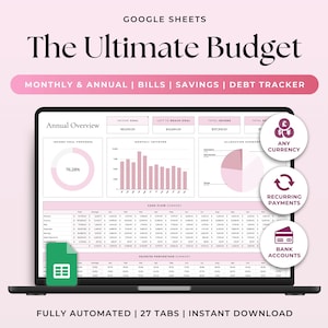 The Ultimate Budget Google Sheets Spreadsheet Annual Budget Yearly Monthly Weekly Paycheck Budget Planner Sinking Funds Tracker 50/30/20