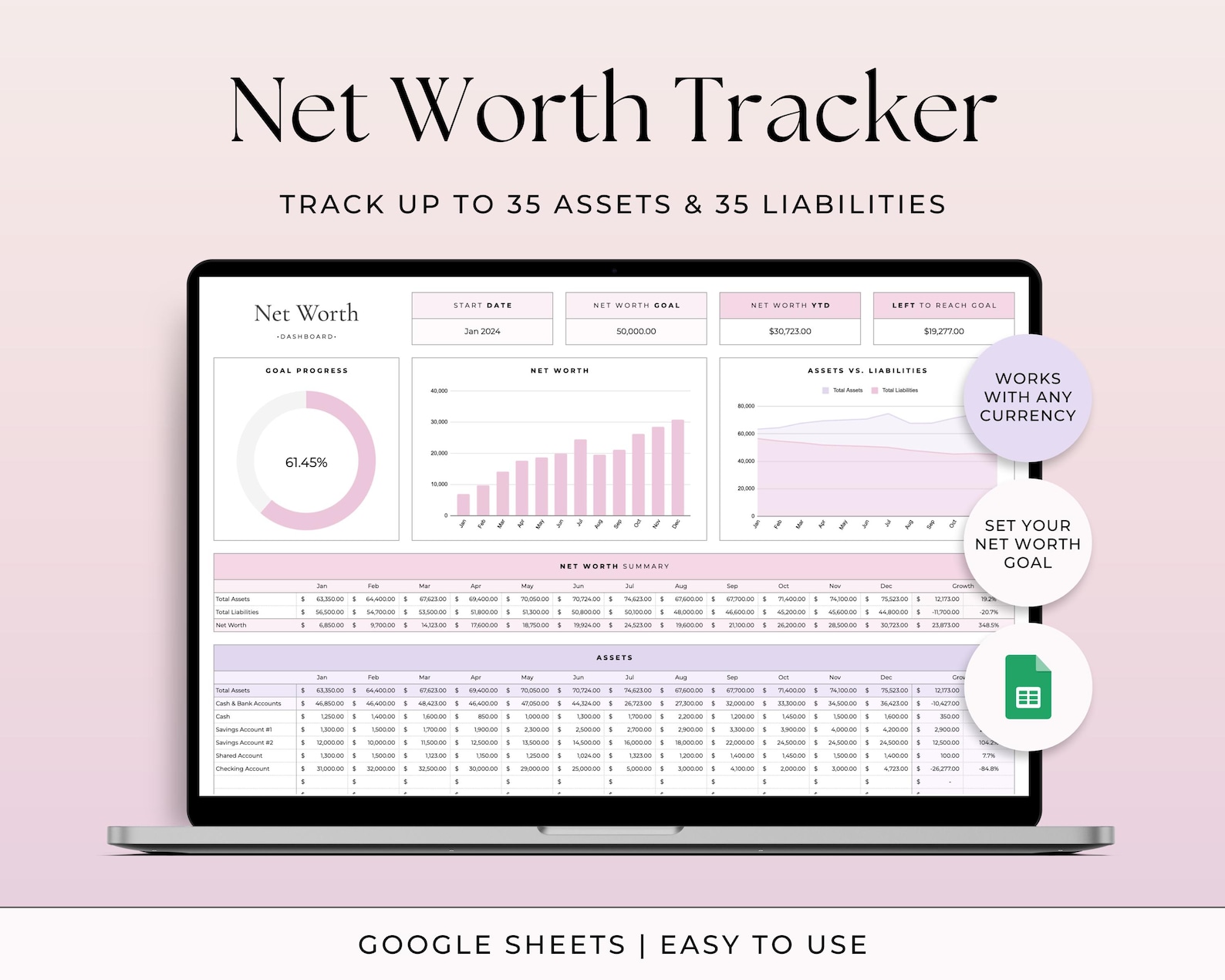 Net Worth Tracker Spreadsheet for Google Sheets Net Worth Planner ...