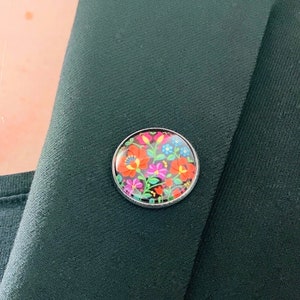 Personalized Floral Pin | Hungarian Brooch | Stainless Steel Round Lapel Pin | Tie Tack Clip | Unique Folk Art Brooch Pin | Unisex Badge