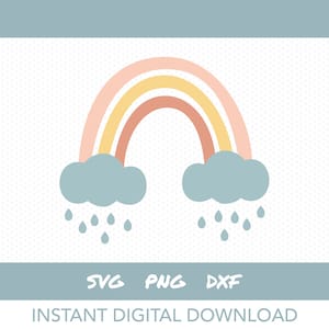 Boho nuage arc-en-ciel svg | Arc-en-ciel dessiné à la main avec des nuages | Téléchargement numérique instantané