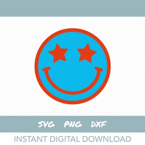 Blue star smiley visage svg | Yeux étoilés smiley visage png | Téléchargement numérique instantané